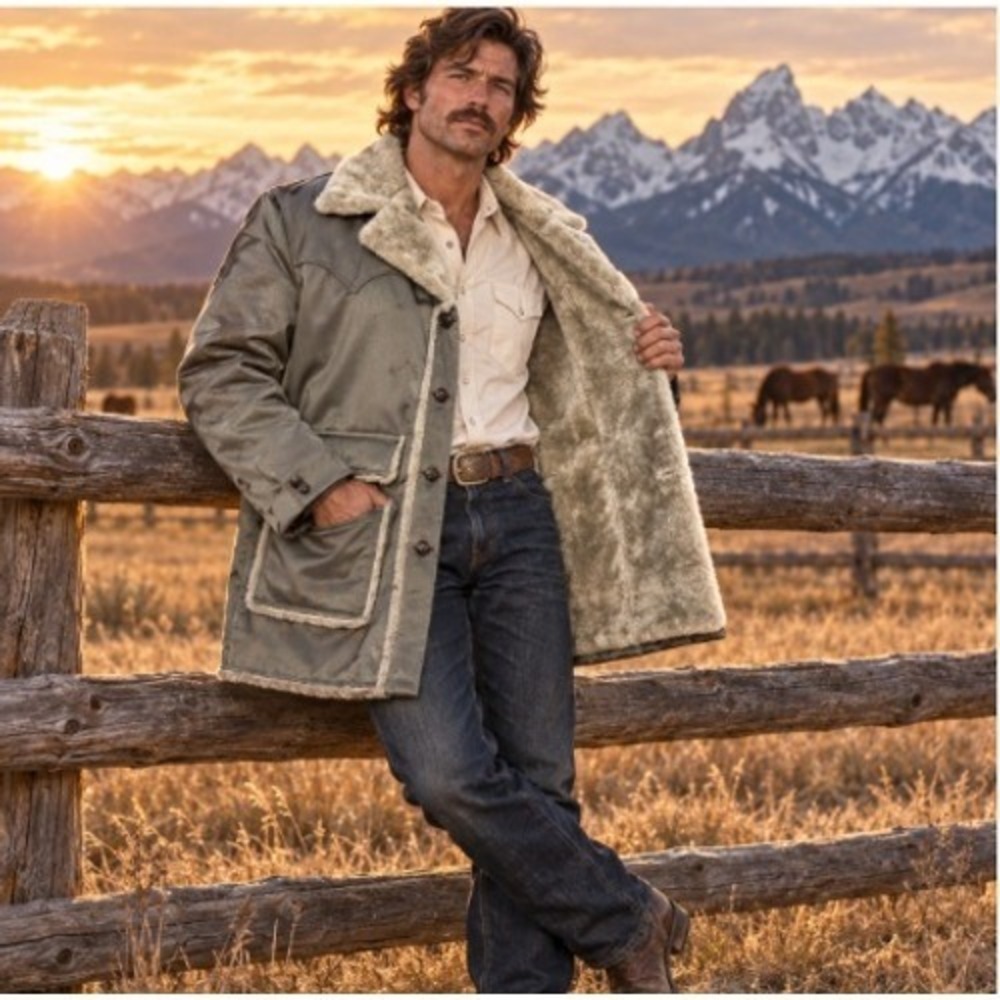 Vintage Golden Fleece Men 46 Faux Fur Lined Western Rancher Coat